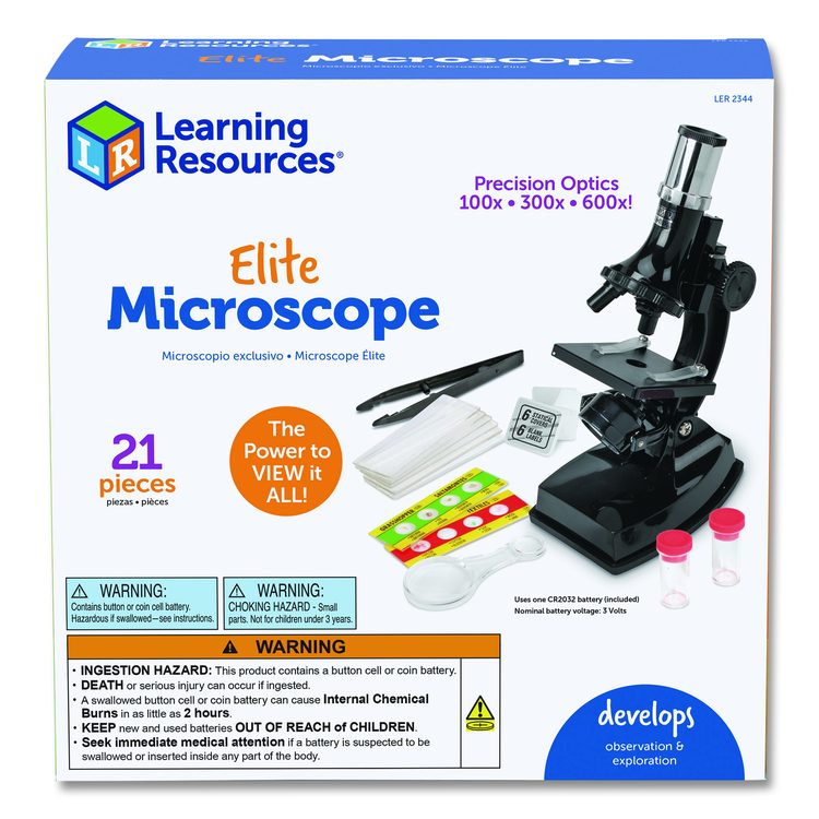 Elite Microscope, 100x/300x/600x Magnification, Simple Stage, Mirror Illuminator, Black, 21 Pieces