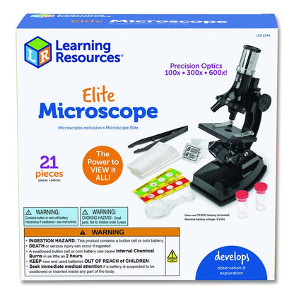 Elite Microscope, 100x/300x/600x Magnification, Simple Stage, Mirror Illuminator, Black, 21 Pieces