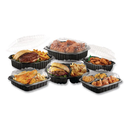 Culinary Lites Microwavable 3-Compartment Container, 20 oz/5 oz/5 oz, 9 x 9 x 3.13, Clear/Black, Plastic, 100/Carton