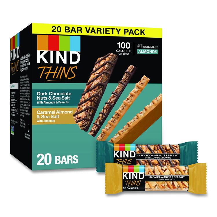 Thins Dark Chocolate Nuts and Sea Salt/Caramel Almond and Sea Salt Variety Pack, 0.74 oz Bar, 20/Box