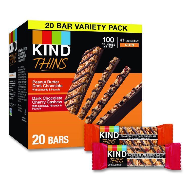 Thins Peanut Butter Dark Chocolate and Dark Chocolate Cherry Cashew Variety Pack, 0.74 oz Bar, 20/Box