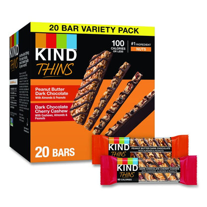 Thins Peanut Butter Dark Chocolate and Dark Chocolate Cherry Cashew Variety Pack, 0.74 oz Bar, 20/Box