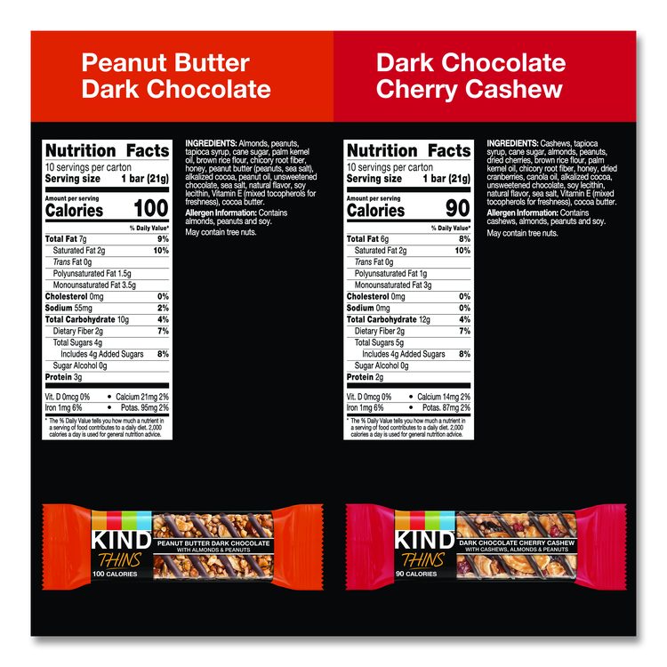 Thins Peanut Butter Dark Chocolate and Dark Chocolate Cherry Cashew Variety Pack, 0.74 oz Bar, 20/Box