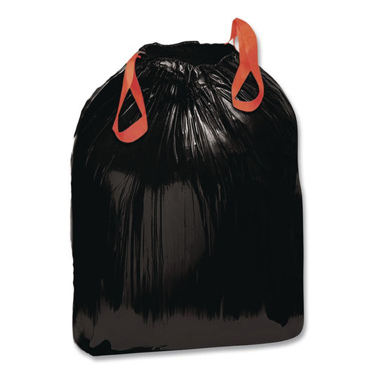 Heavy-Duty Trash Bags, Drawstring, 30 gal, 1.2 mil, 30.5" x 33", Black, 25 Bags/Roll, 8 Rolls/Box