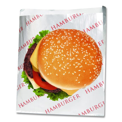 Foil Single-Serve Bags, Hamburger Labeling, 6" x 0.75" x 6.5", Silver/Red, 1,000/Carton