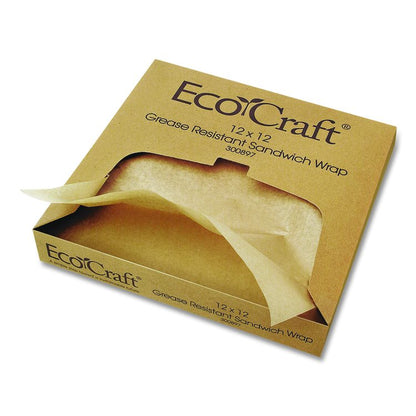 EcoCraft Grease-Resistant Paper Wraps and Liners, 12 x 12, Natural, 1,000/Box, 5 Boxes/Carton
