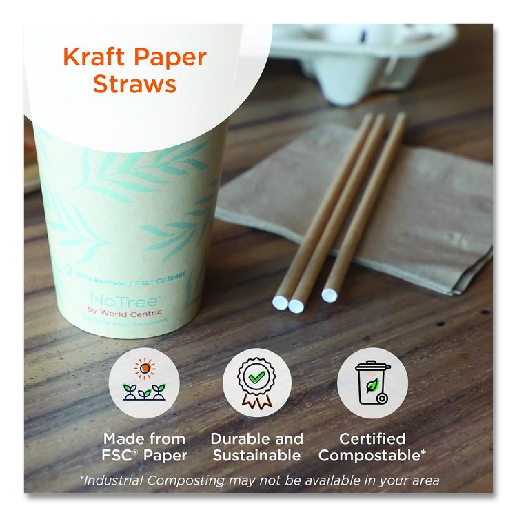 Sustainable Kraft Paper Straws, 8", 6,000/Carton