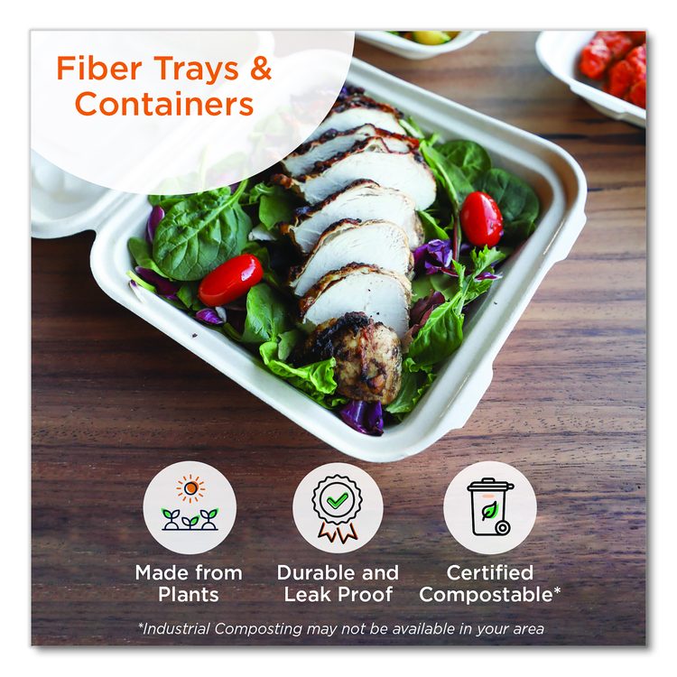Laminated Fiber Meat and Product Trays, PLA Lined, PFAS Free, 8.3 x 4.9 x 0.7, Natural, Paper, 500/Carton