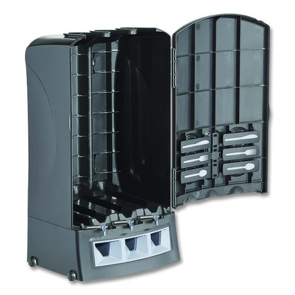 Trio Utensil Dispenser, Holds 100 Forks/100 Knives/100 Spoons, 13.39 x 15.75 x 23.62, Black