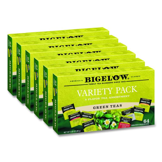 Green Tea Assortment, Tea Bags, 64/Box, 6 Boxes/Carton