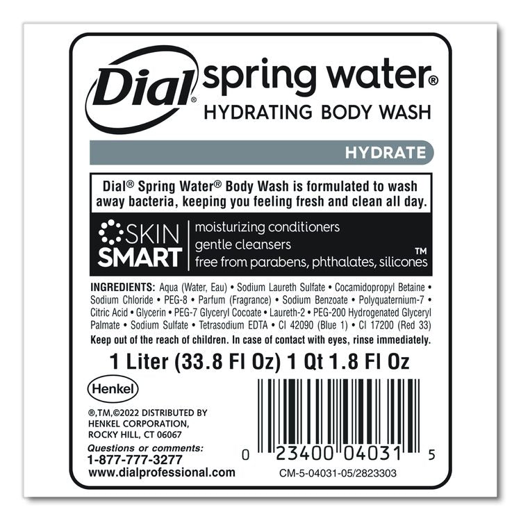 Body Wash Refill for 1 L Liquid Dispenser, Spring Water Scent, 1 L, 8/Carton