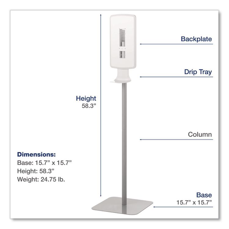FIT Touch Free Dispenser Floor Stand, 15.7 x 15.7 x 58.3, White