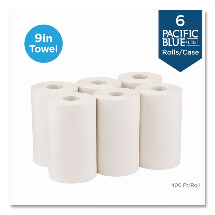 SofPull Hardwound Paper Towel Roll, Nonperforated, 1-Ply, 9" x 400 ft, White, 6 Rolls/Carton