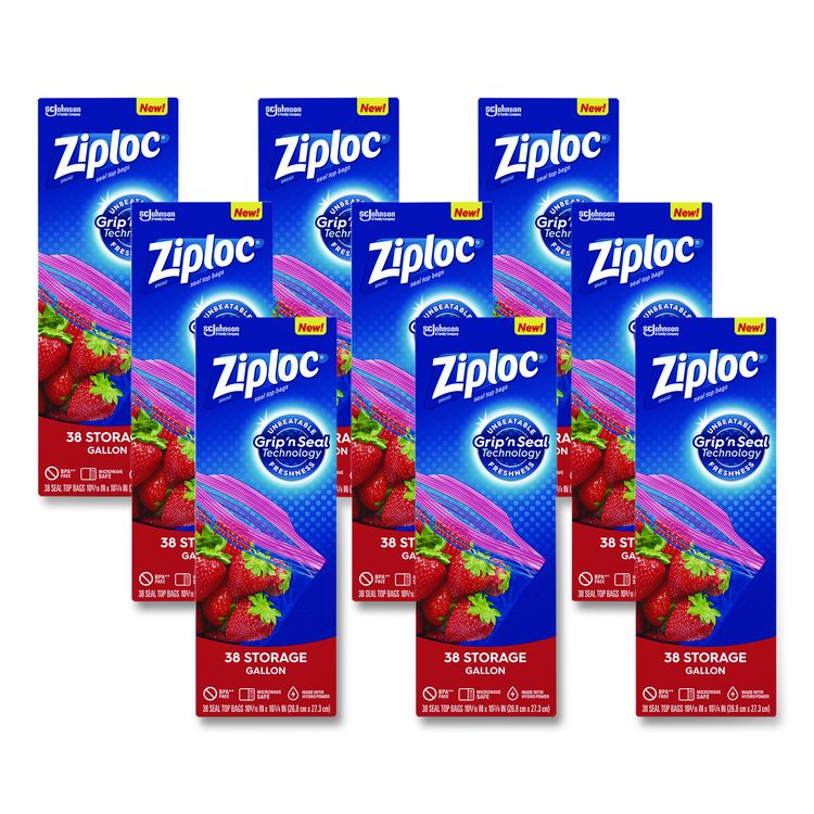 Double Zipper Storage Bags, Triple System Seal, Gallon, 1.75 mil, 10.56" x 10.75", Clear, 38 Bags/Box, 9 Boxes/Carton