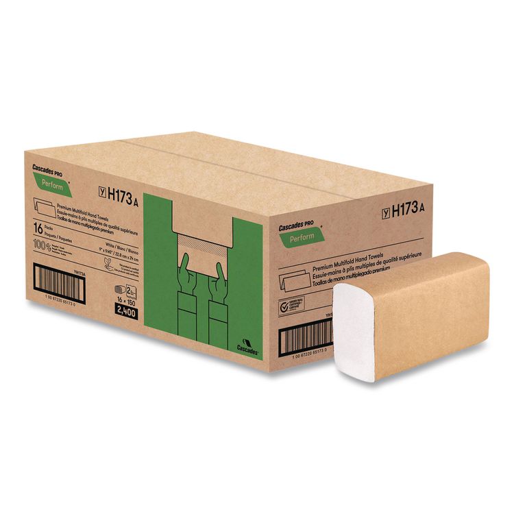 Perform Multifold Towels, 2-Ply, 9 x 9.45, White, 150/Pack, 16 Packs/Carton