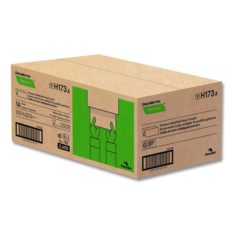Perform Multifold Towels, 2-Ply, 9 x 9.45, White, 150/Pack, 16 Packs/Carton