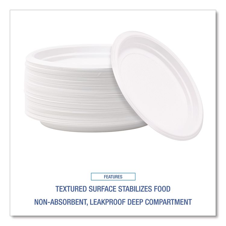Hi-Impact Plastic Dinnerware, Plate, 6" dia, White, 1,000/Carton