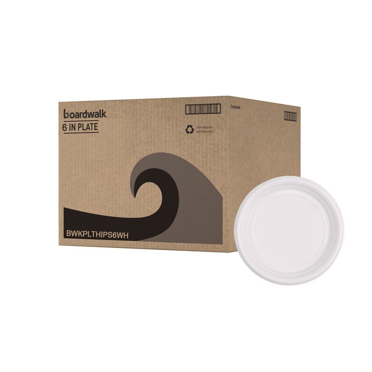 Hi-Impact Plastic Dinnerware, Plate, 6" dia, White, 1,000/Carton