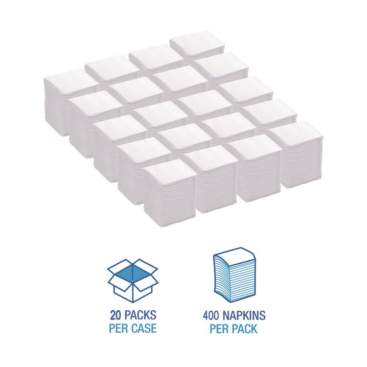 Low-Fold Dispenser Napkins, 1-Ply, 7 x 12, White, 400/Pack, 20 Packs//Carton