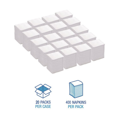 Low-Fold Dispenser Napkins, 1-Ply, 7 x 12, White, 400/Pack, 20 Packs//Carton