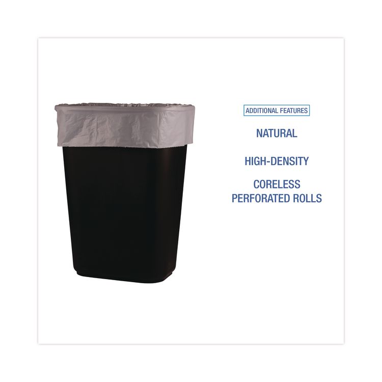 High-Density Can Liners, 30 gal, 8 mic, 30" x 36", Natural, Perforated Roll, 25 Bags/Roll, 20 Rolls/Carton