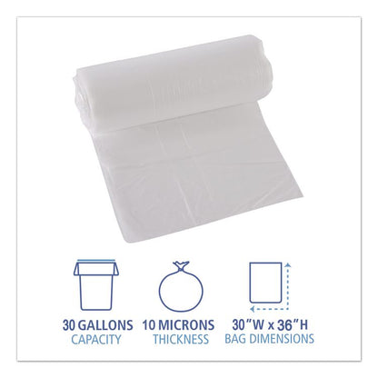 High-Density Can Liners, 30 gal, 10 mic, 30" x 36", Natural, Perforated Roll, 25 Bags/Roll, 20 Rolls/Carton