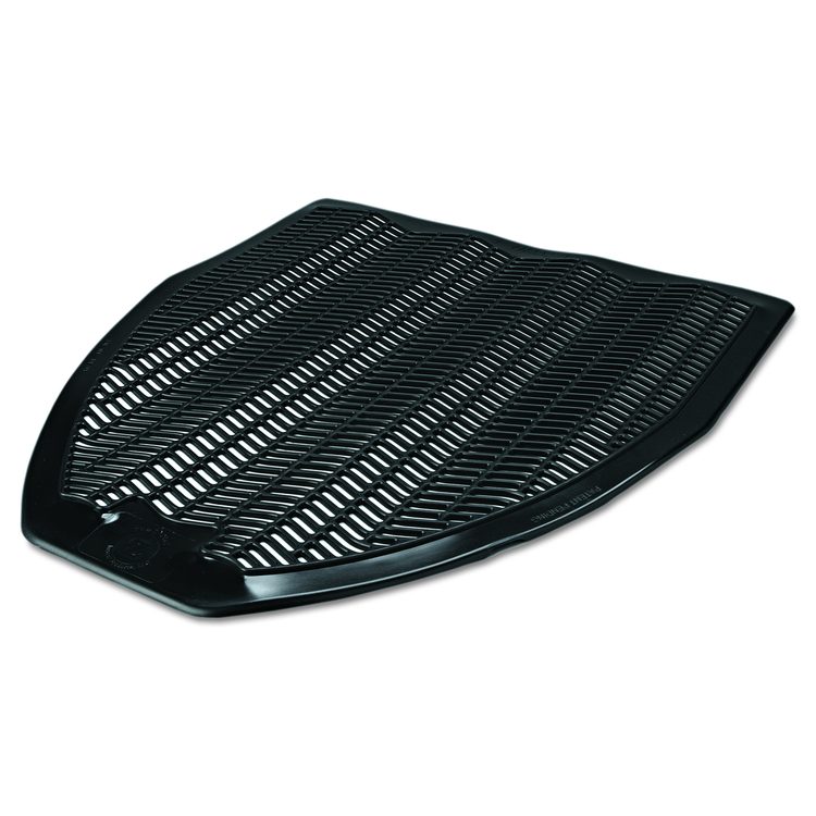 Disposable Urinal Floor Mat, Shield-Shaped, Fresh Blast Scent, Black Non-Slip Perforated Surface, 17.5" x 20.38", 6/Carton