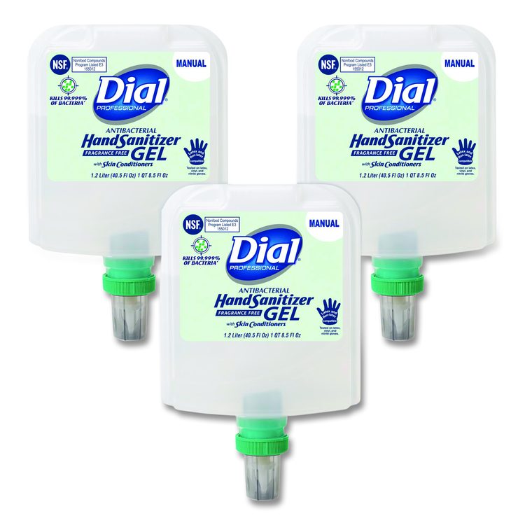 Antibacterial Gel Hand Sanitizer Refill for Dial 1700 Dispenser, 1.2 L Refill, Fragrance-Free, 3/Carton