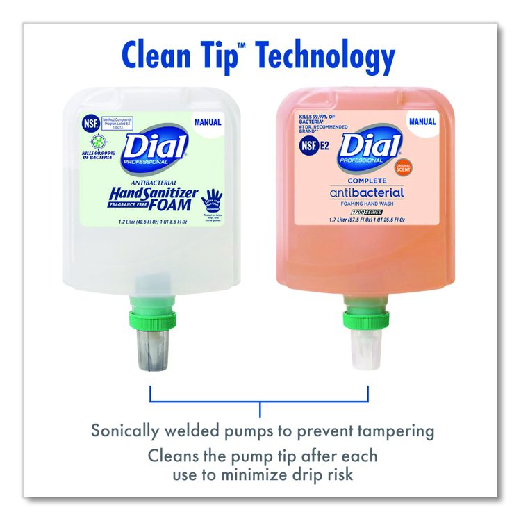 Antibacterial Gel Hand Sanitizer Refill for Dial 1700 Dispenser, 1.2 L Refill, Fragrance-Free, 3/Carton