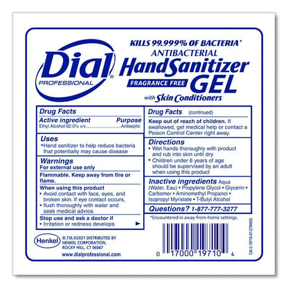 Antibacterial Gel Hand Sanitizer Refill for Dial 1700 Dispenser, 1.2 L Refill, Fragrance-Free, 3/Carton