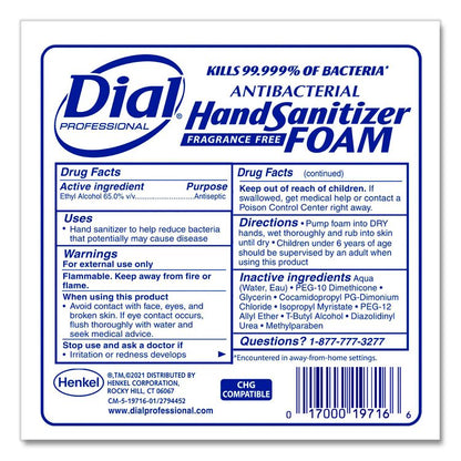 Antibacterial Foaming Hand Sanitizer Refill for Dial 1700 Dispenser, 1.2 L Refill, Fragrance-Free, 3/Carton