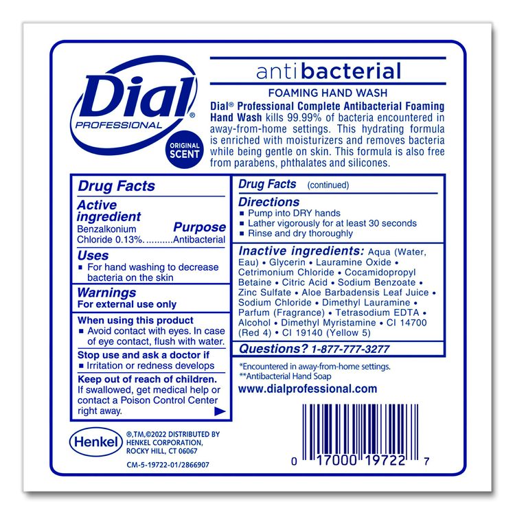 Antibacterial Foaming Hand Wash Refill for 1700 V Dispenser, Original Scent, 1.7 L, 3/Carton