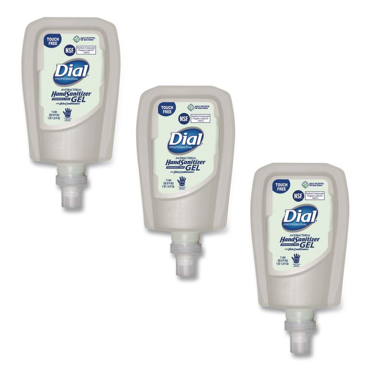 Antibacterial Gel Hand Sanitizer Refill for FIT Touch Free Dispenser, 1L Bottle, Fragrance-Free, 3/Carton