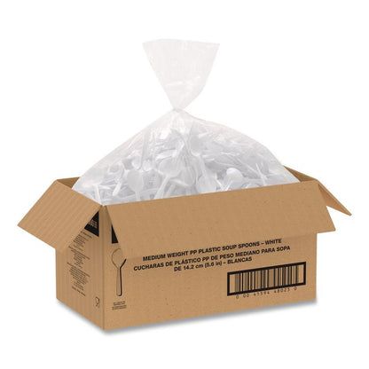 Style Setter Medium Weight Polypropylene Cutlery, Soup Spoon, Plastic, White, 1,000/Carton