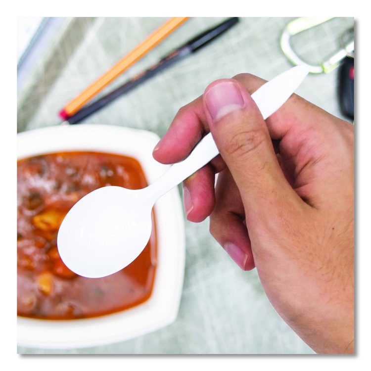 Style Setter Medium Weight Polypropylene Cutlery, Soup Spoon, Plastic, White, 1,000/Carton