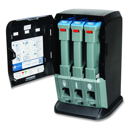 Tri-Tower Mini Dispenser, Holds Forks/Knives/Spoons or Sporks, 13.15 x 31.03 x 17.5, Black/Gray
