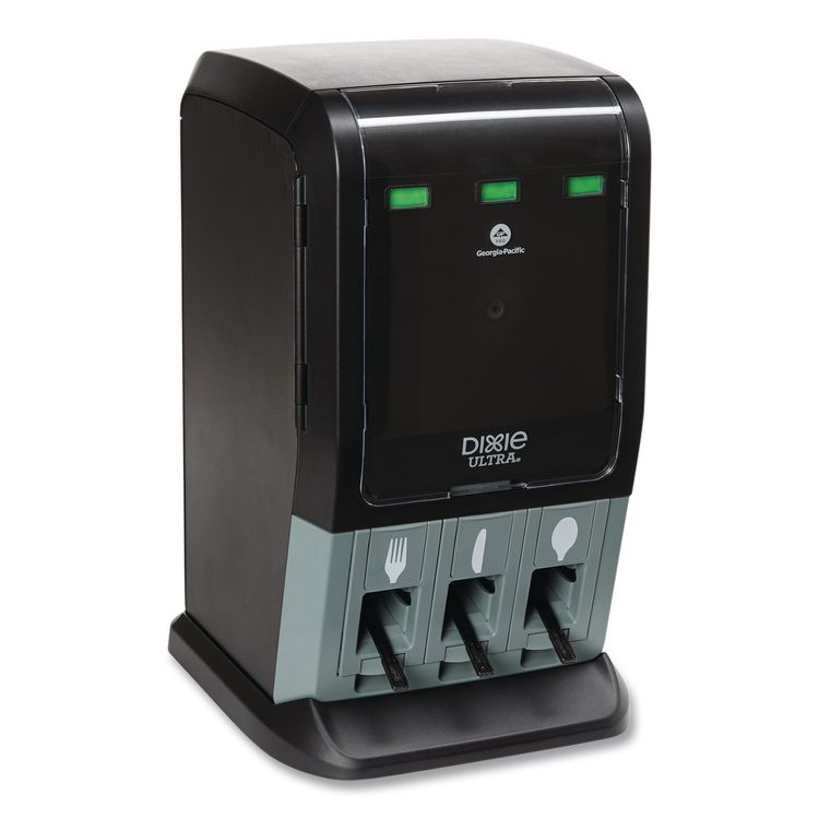 Tri-Tower Mini Dispenser, Holds Forks/Knives/Spoons or Sporks, 13.15 x 31.03 x 17.5, Black/Gray