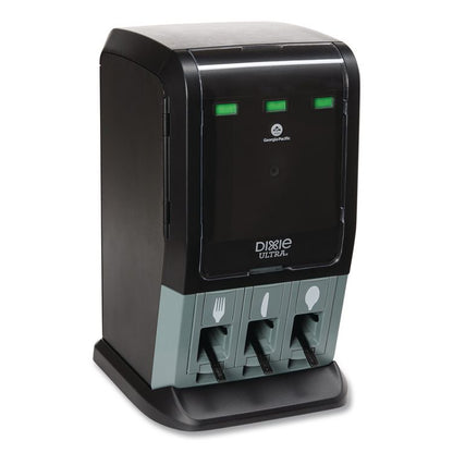 Tri-Tower Mini Dispenser, Holds Forks/Knives/Spoons or Sporks, 13.15 x 31.03 x 17.5, Black/Gray
