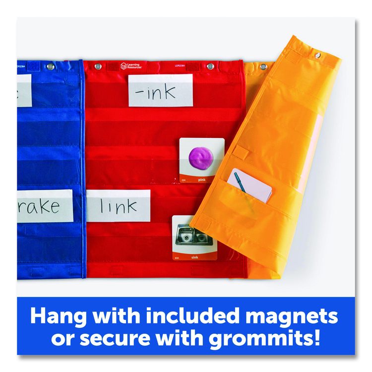 Magnetic Pocket Chart Squares, 7 Pockets, 14" w  x 17" h, Assorted Colors, Set of 4