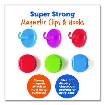 Super Strong Magnetic Clips and Hooks, Small, 1.5" Diameter, Assorted Colors, 3 Clips/3 Hooks