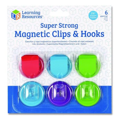 Super Strong Magnetic Clips and Hooks, Small, 1.5" Diameter, Assorted Colors, 3 Clips/3 Hooks