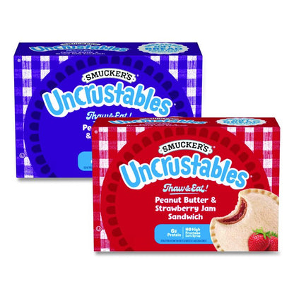 UNCRUSTABLES Peanut Butter and Grape Jelly/Peanut Butter and Strawberry Jam, 2 oz, 10 Sandwiches/Pack, 2 Packs/Carton