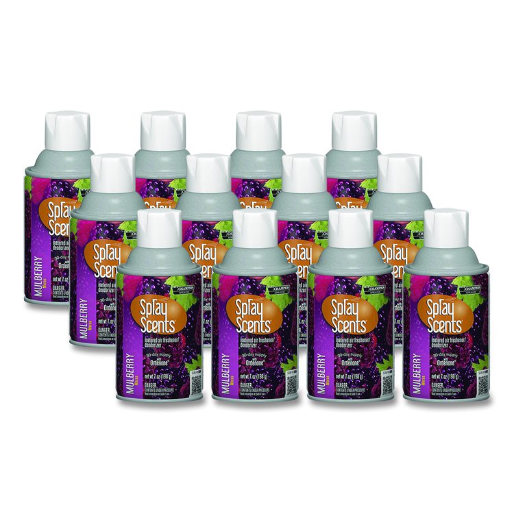 Champion Sprayon SPRAYScents Metered Air Freshener Refill, Mulberry, 7 oz Aerosol Spray, 12/Carton