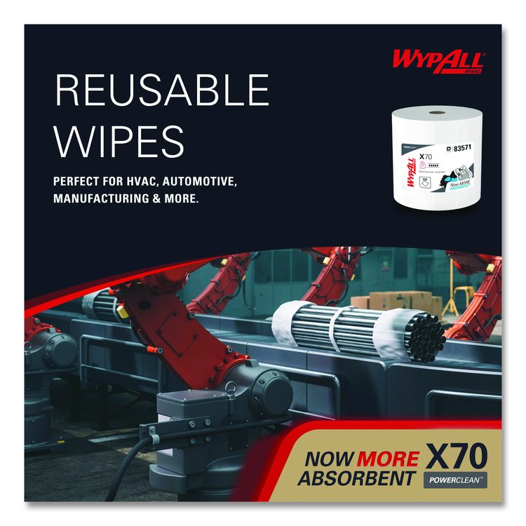 X70 Wipers in a Bucket Refills, No Bucket, 13 x 10, Unscented, White, 220/Rolls, 3 Rolls/Carton