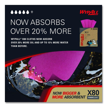 Power Clean X80 Heavy Duty Cloths, HYDROKNIT, POP-UP Box, 8.34 x 16.8, Red, 76/Box, 5 Box/Carton