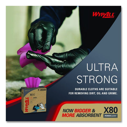 Power Clean X80 Heavy Duty Cloths, HYDROKNIT, POP-UP Box, 8.34 x 16.8, Red, 76/Box, 5 Box/Carton