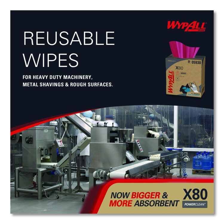 Power Clean X80 Heavy Duty Cloths, HYDROKNIT, POP-UP Box, 8.34 x 16.8, Red, 76/Box, 5 Box/Carton