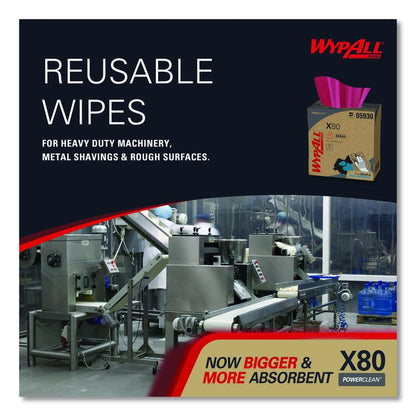 Power Clean X80 Heavy Duty Cloths, HYDROKNIT, POP-UP Box, 8.34 x 16.8, Red, 76/Box, 5 Box/Carton