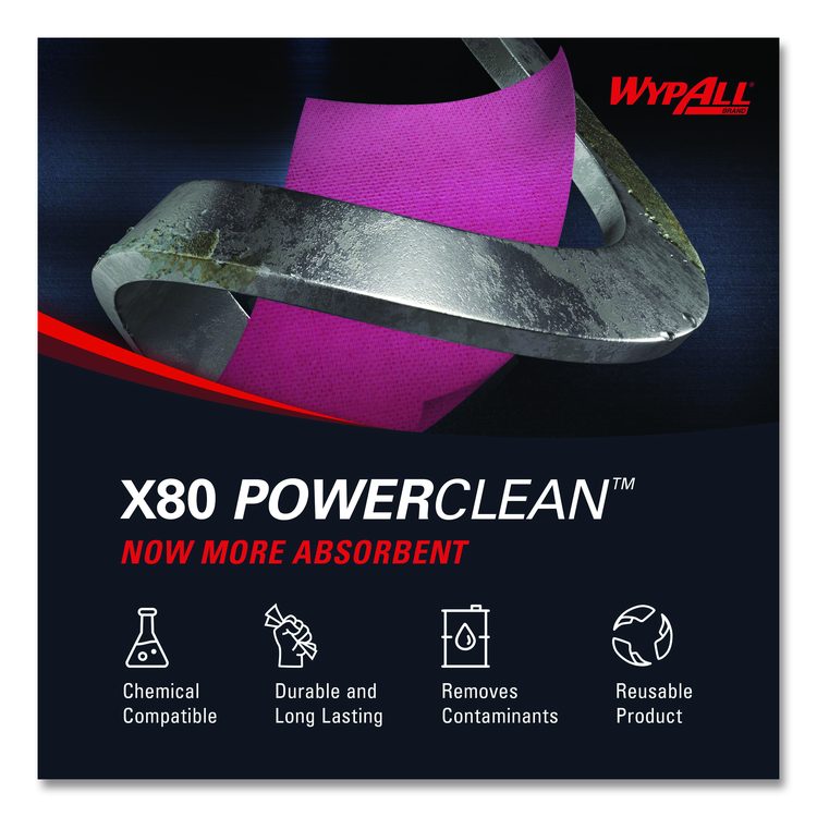 Power Clean X80 Heavy Duty Cloths, HYDROKNIT, POP-UP Box, 8.34 x 16.8, Red, 76/Box, 5 Box/Carton