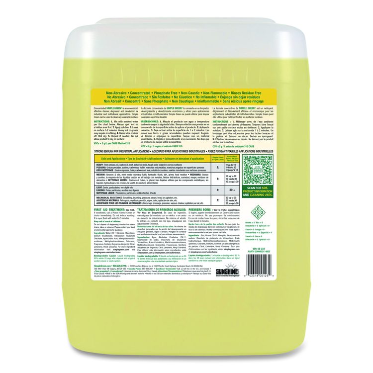 Industrial Cleaner and Degreaser, Lemon Scent, 5 gal Pail